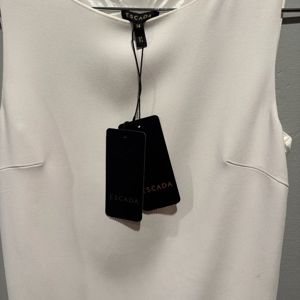 New NWT Escada Ivory White Minimalist Sleeveless Cape Back Long Blouse Top - Picture 2 of 16